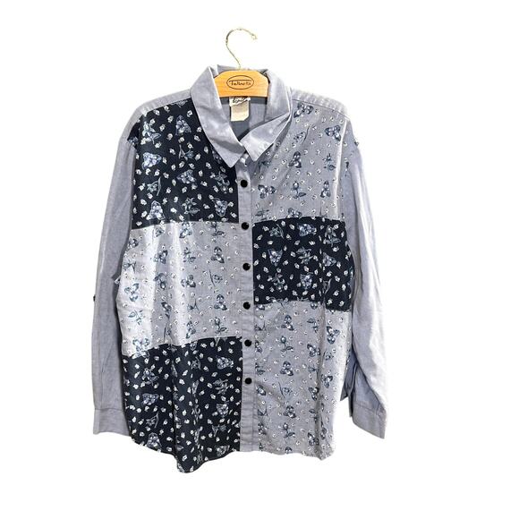 Tap Co. Blue Floral Patchwork Button-Down Shirt | Women's 20 - Picture 2 of 6